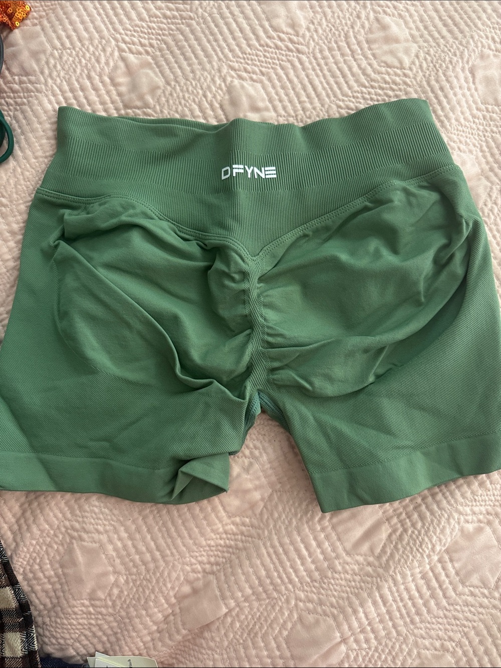 DFYNE Green High-Waist Scrunch Bike Shorts